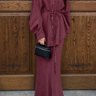 Chic Button-Up Long Skirt Set