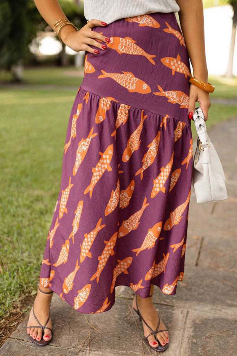 Fish Pattern Midi Skirt