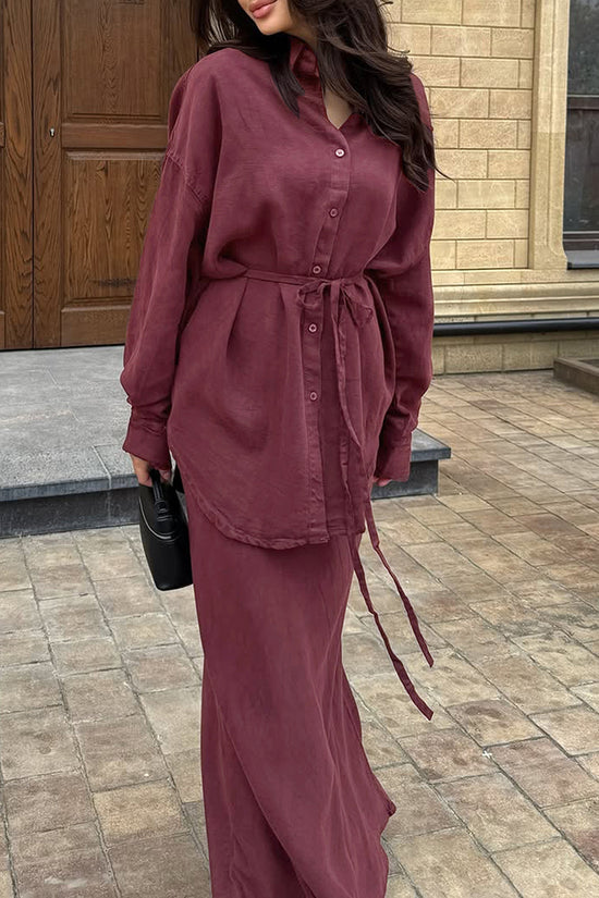 Chic Button-Up Long Skirt Set