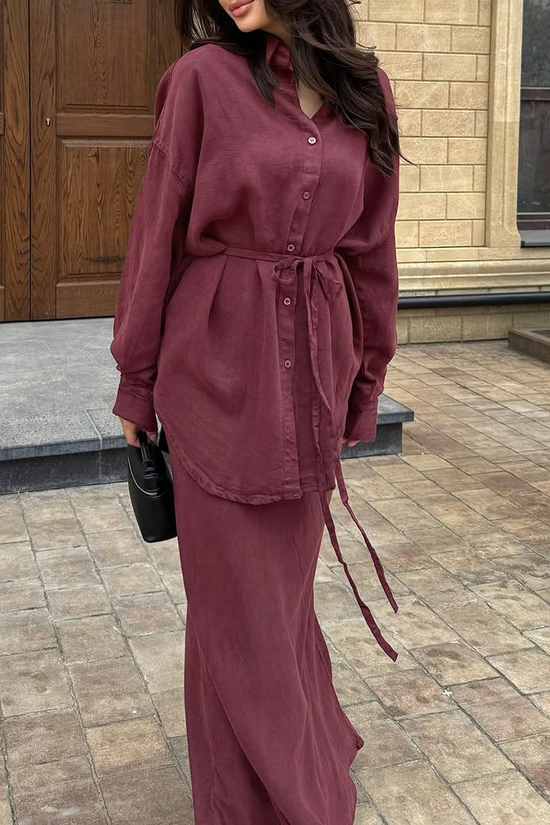 Chic Button-Up Long Skirt Set