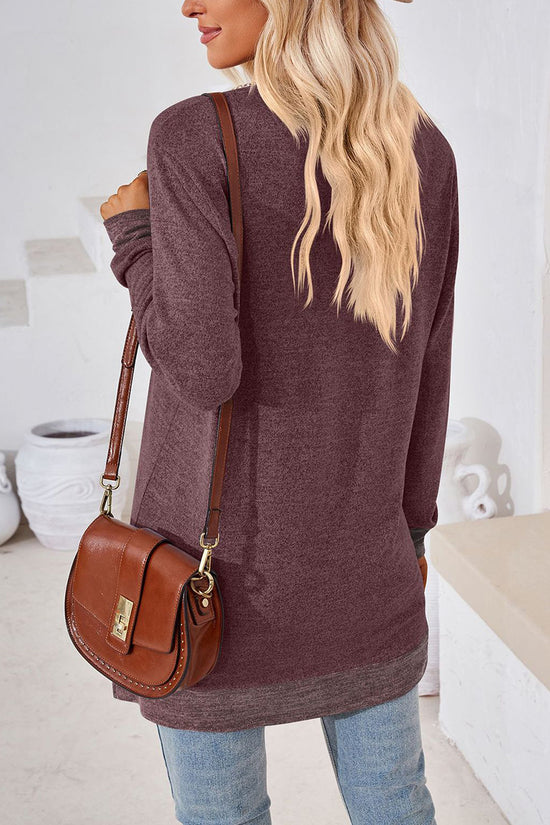 V-Neck Crochet Trim Long Sleeve Top