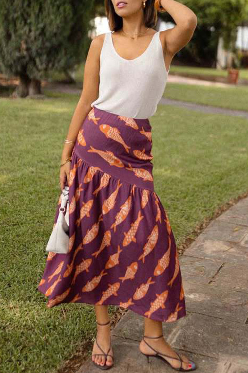 Fish Pattern Midi Skirt