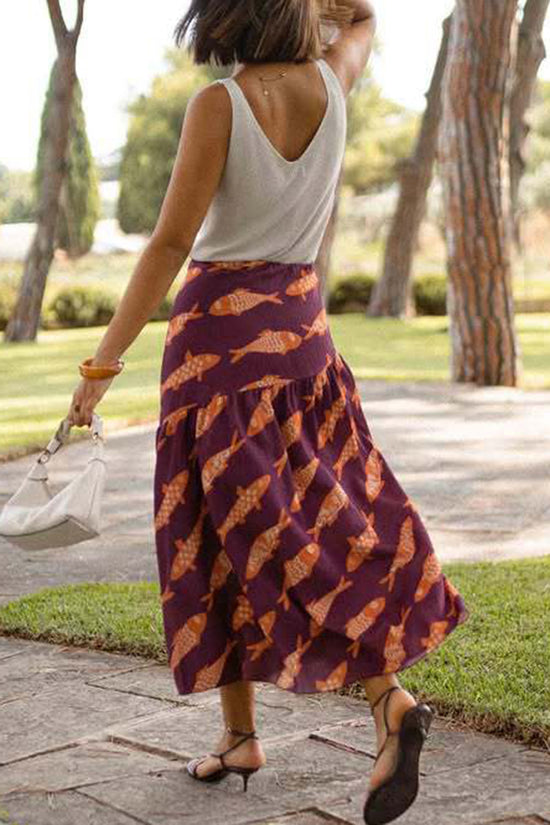 Fish Pattern Midi Skirt