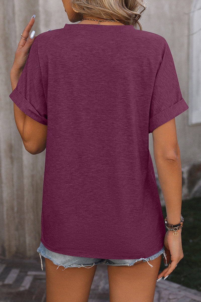 Casual Buttoned V-Neck T-Shirt