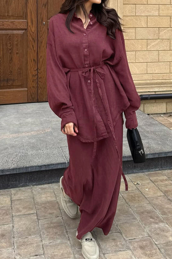 Chic Button-Up Long Skirt Set