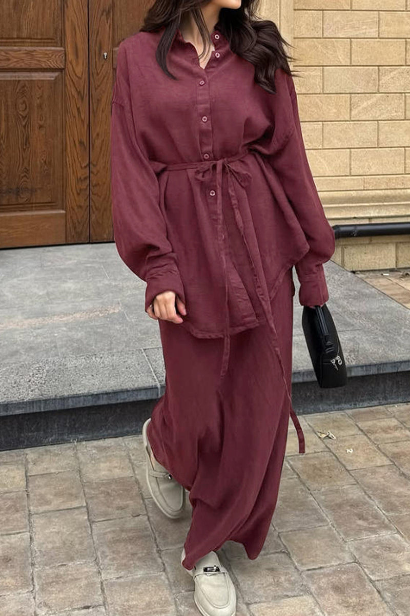 Chic Button-Up Long Skirt Set
