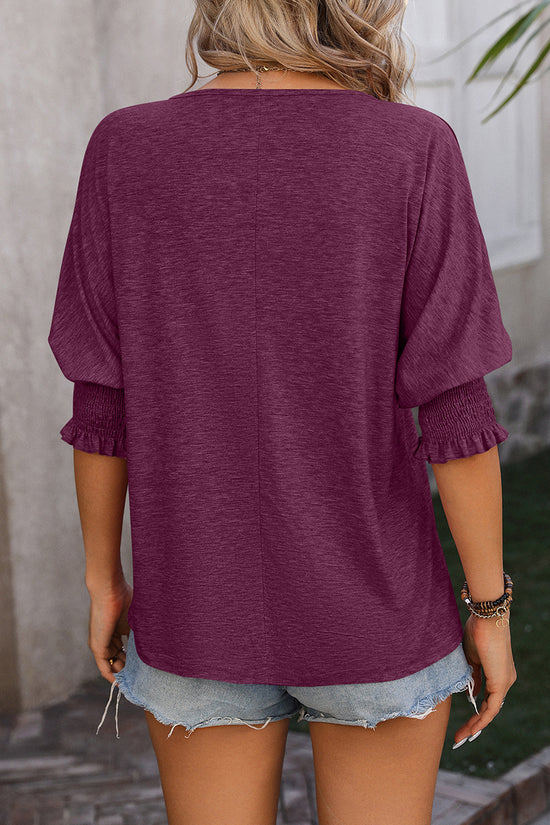 V-Neck Puff Sleeve Casual Top