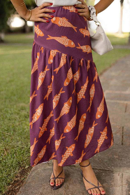 Fish Pattern Midi Skirt