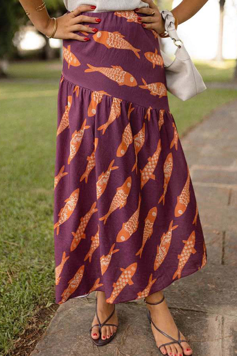 Fish Pattern Midi Skirt