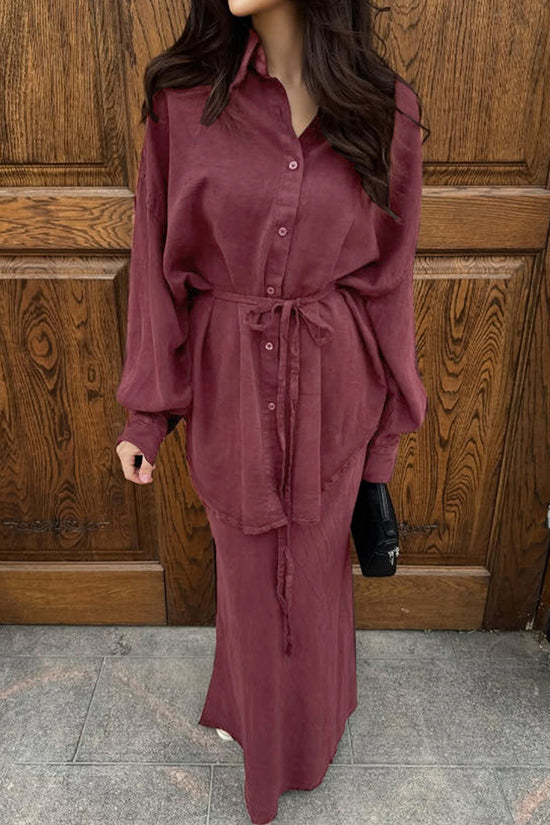 Chic Button-Up Long Skirt Set