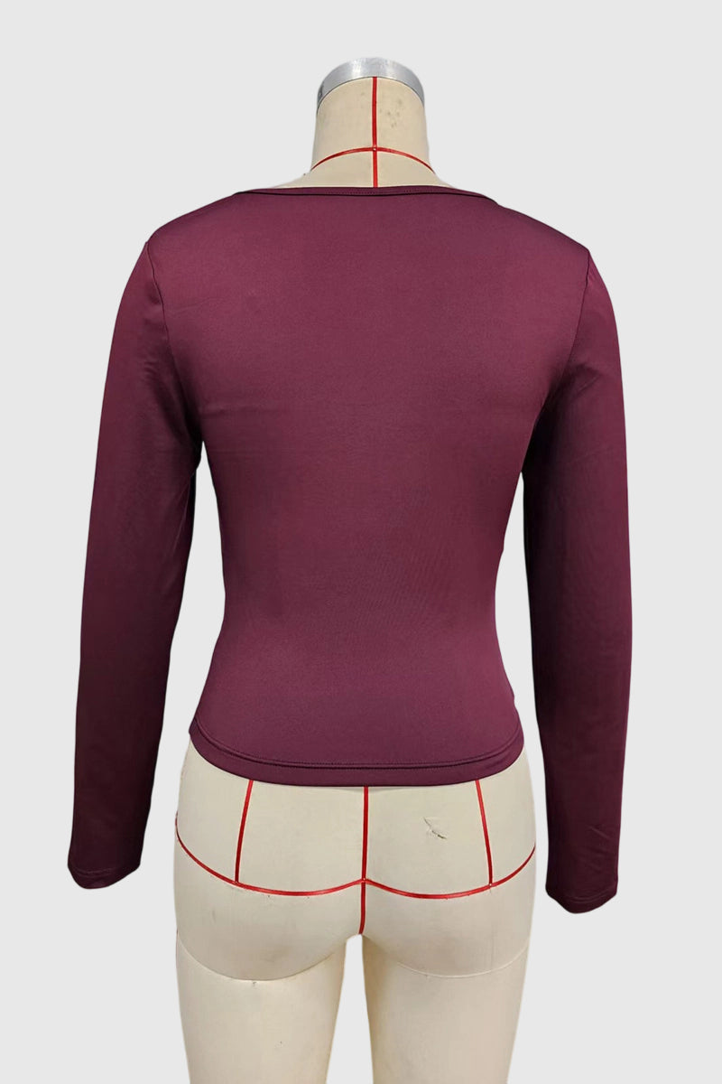 Deep V-Neck Long Sleeve Top