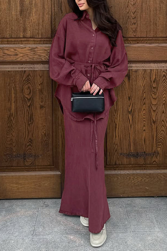 Chic Button-Up Long Skirt Set