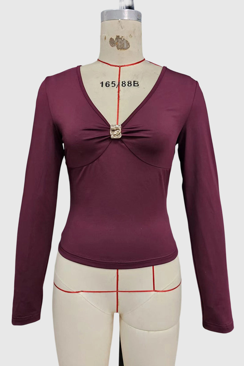 Deep V-Neck Long Sleeve Top