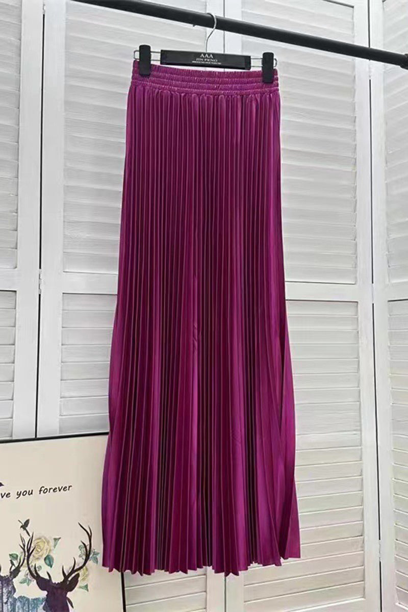 Pleated Elastic Waist Midi Skirt
