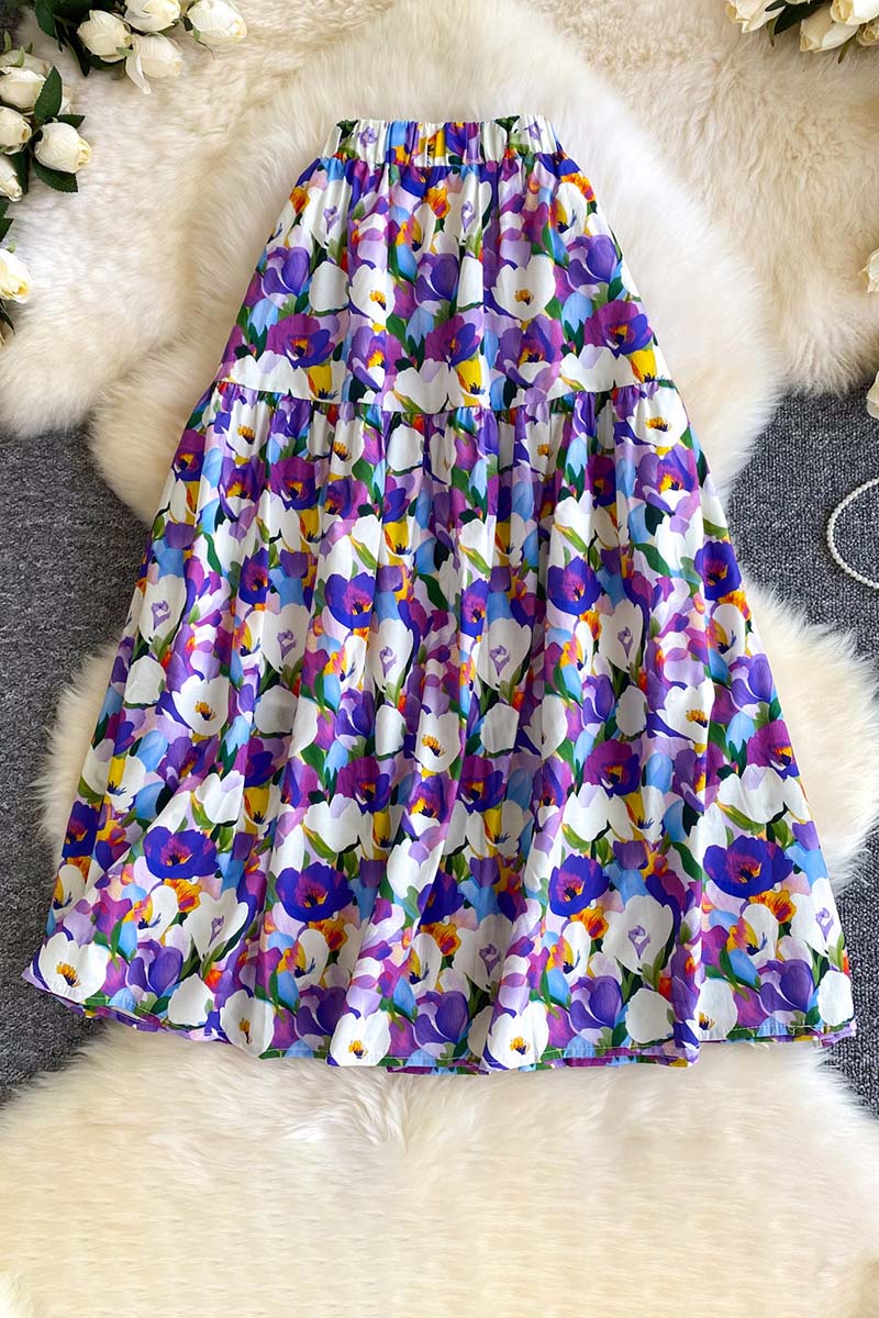 Floral Tiered Midi Skirt