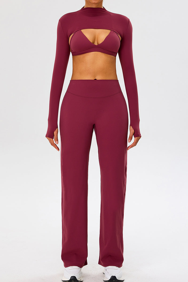 Cropped Long Sleeve Top Bra Pants Set