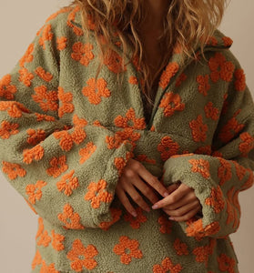 Floral Half-Zip Oversized Sweatshirt
