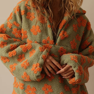 Floral Half-Zip Oversized Sweatshirt