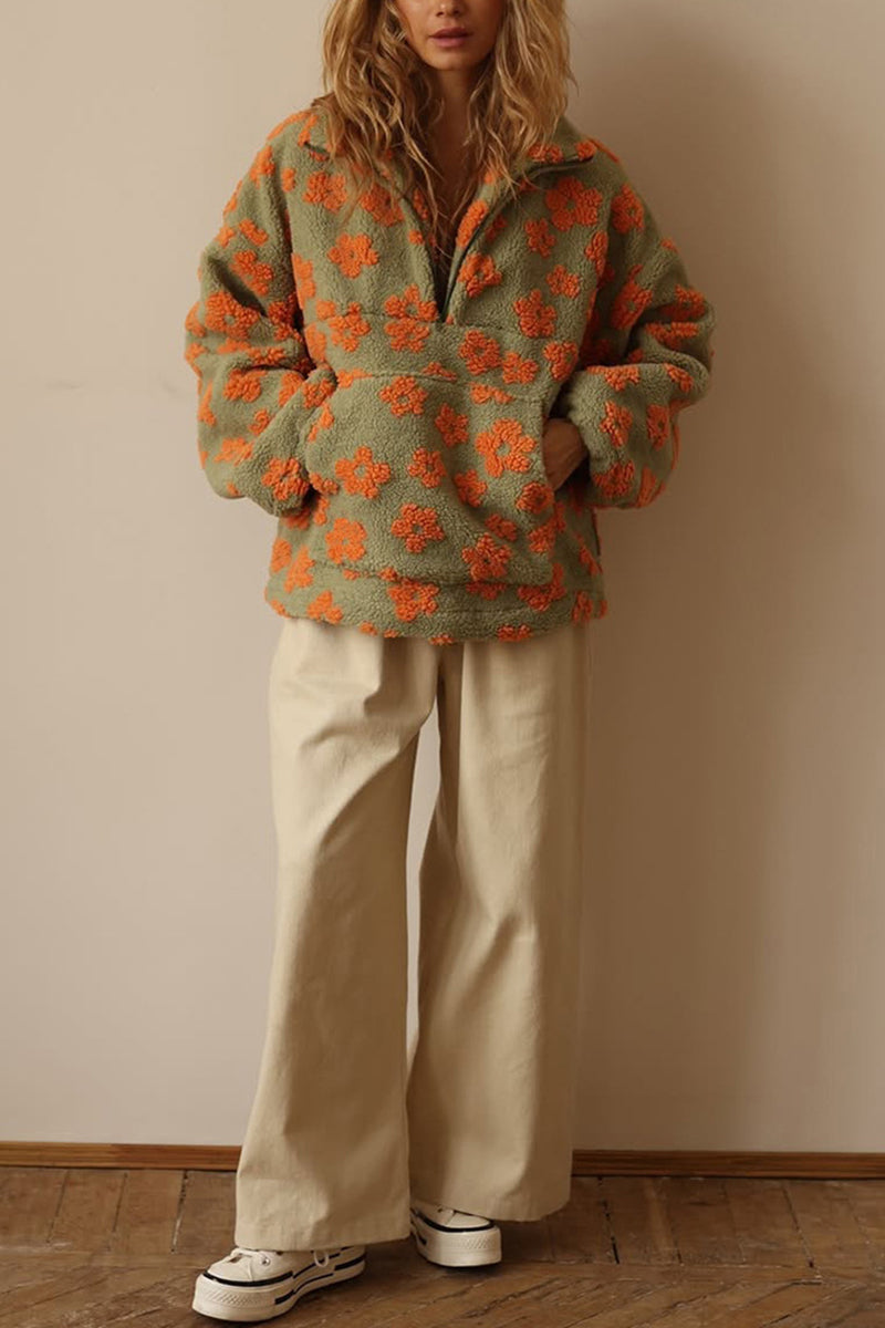 Floral Half-Zip Oversized Sweatshirt