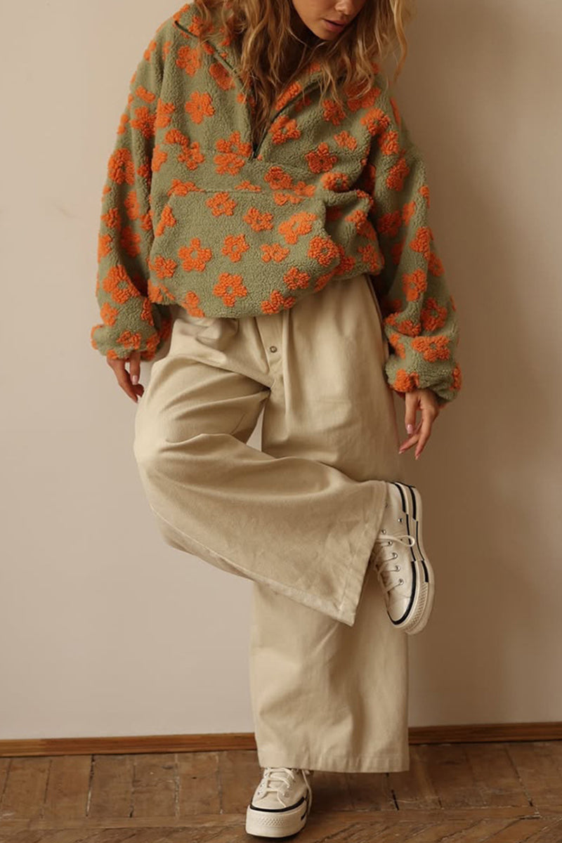 Floral Half-Zip Oversized Sweatshirt