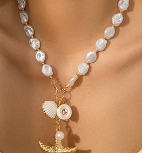 Ocean-Inspired Pearl Charm Necklace