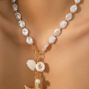 Ocean-Inspired Pearl Charm Necklace