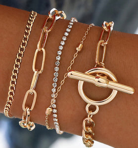 Elegant Chain and Stone Bracelet Set