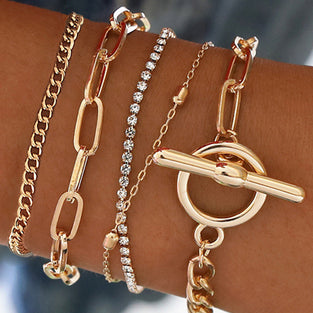 Elegant Chain and Stone Bracelet Set