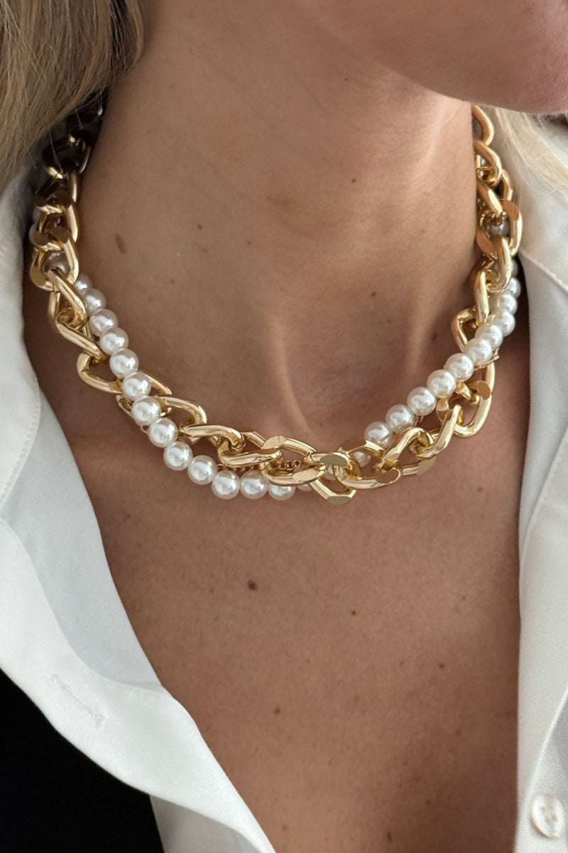 Layered Chain and Pearl Necklace