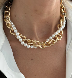 Layered Chain and Pearl Necklace