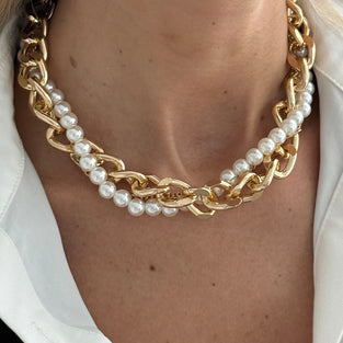Layered Chain and Pearl Necklace