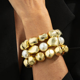 Chunky Pearl and Gold Tone Bracelet