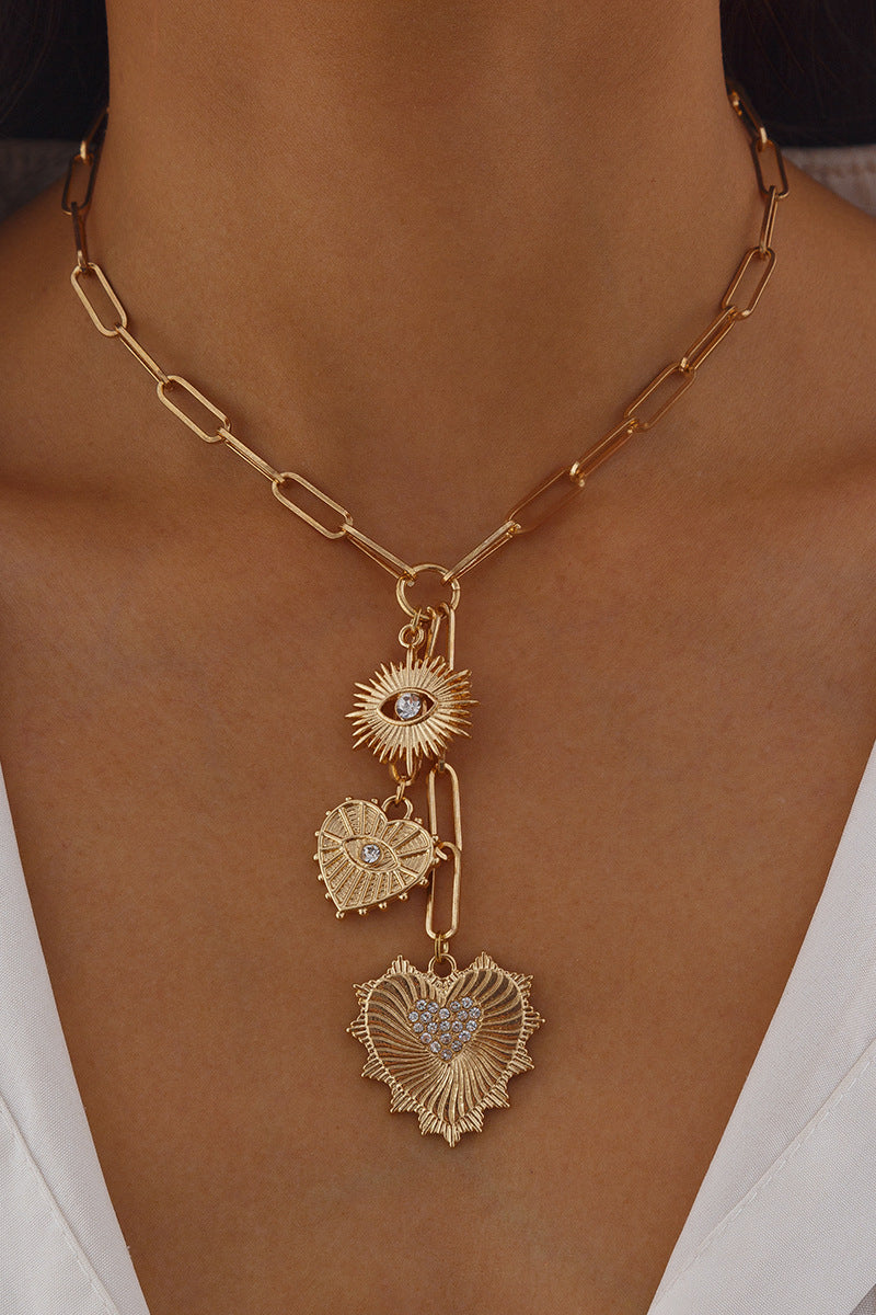 Heart and Eye Charm Link Necklace