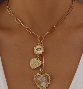 Heart and Eye Charm Link Necklace