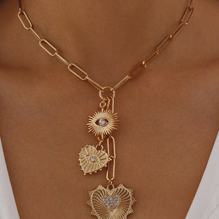 Heart and Eye Charm Link Necklace