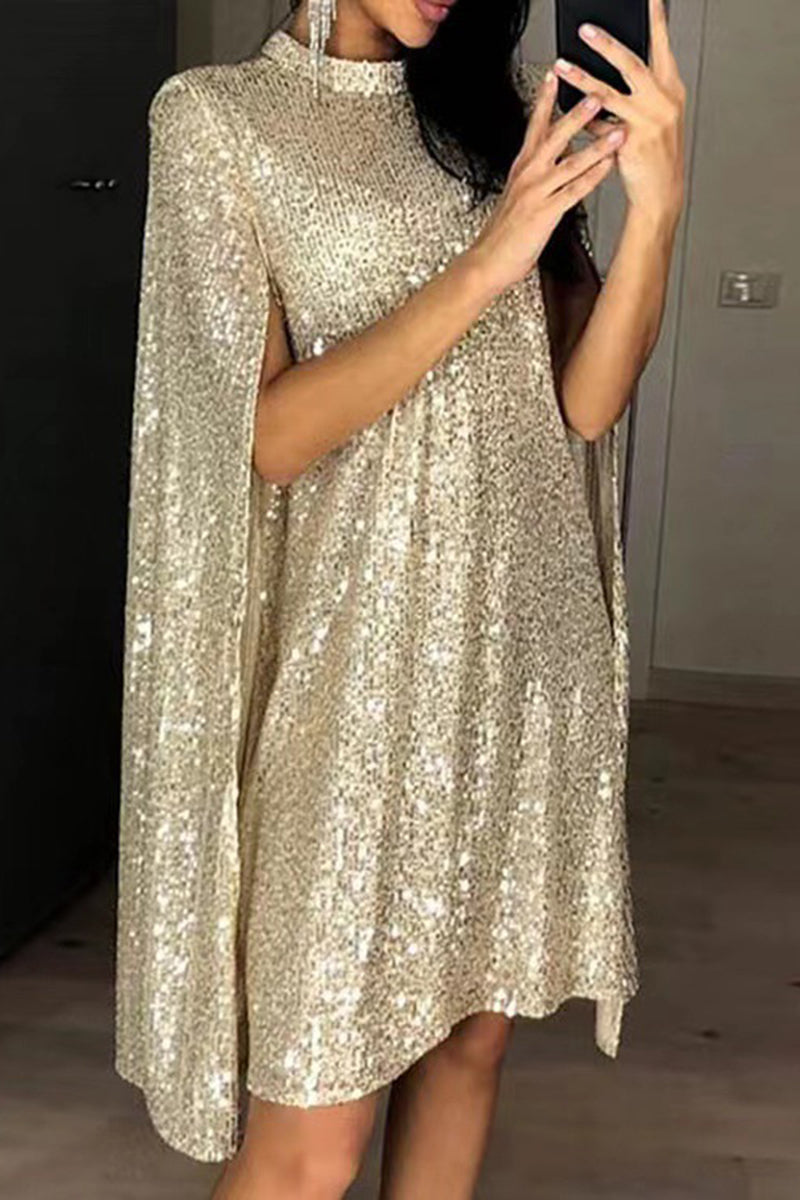 Sparkling Cape Sleeveless Casual Dress