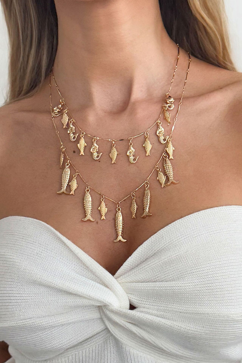 Delicate Fish Charm Layered Necklace