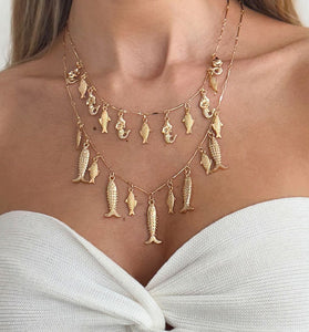 Delicate Fish Charm Layered Necklace