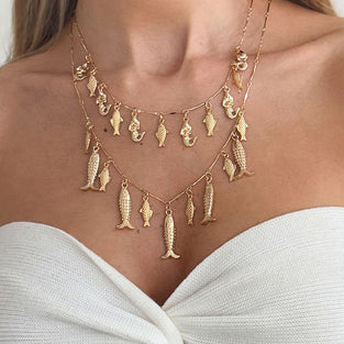 Delicate Fish Charm Layered Necklace