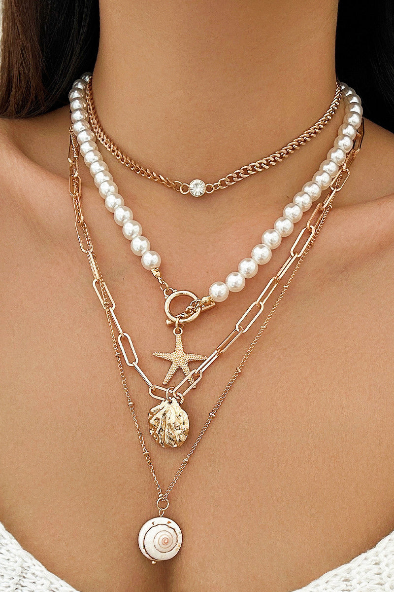 Starfish and Pearl Layered Necklace