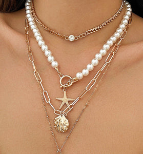 Starfish and Pearl Layered Necklace