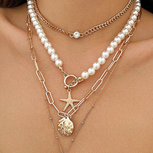 Starfish and Pearl Layered Necklace