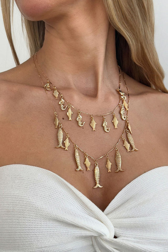 Delicate Fish Charm Layered Necklace