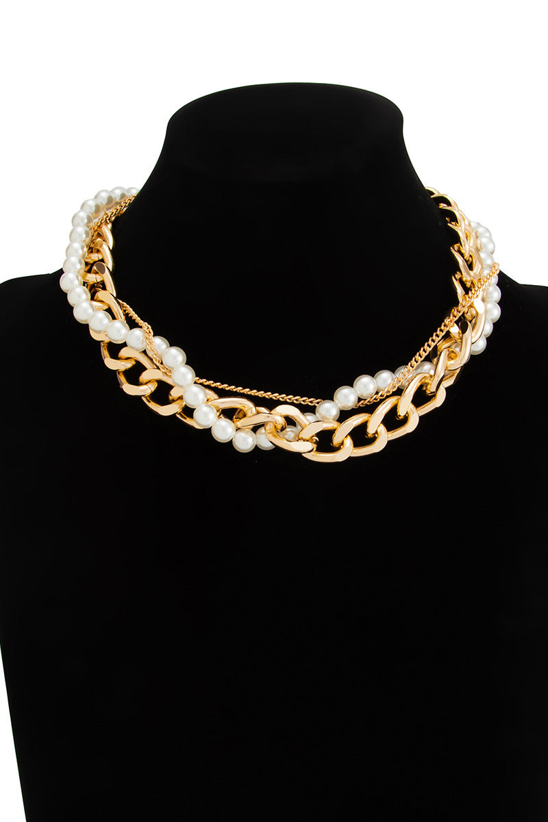 Layered Chain and Pearl Necklace