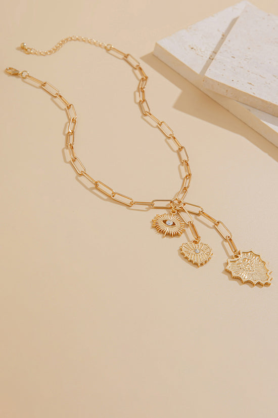 Heart and Eye Charm Link Necklace