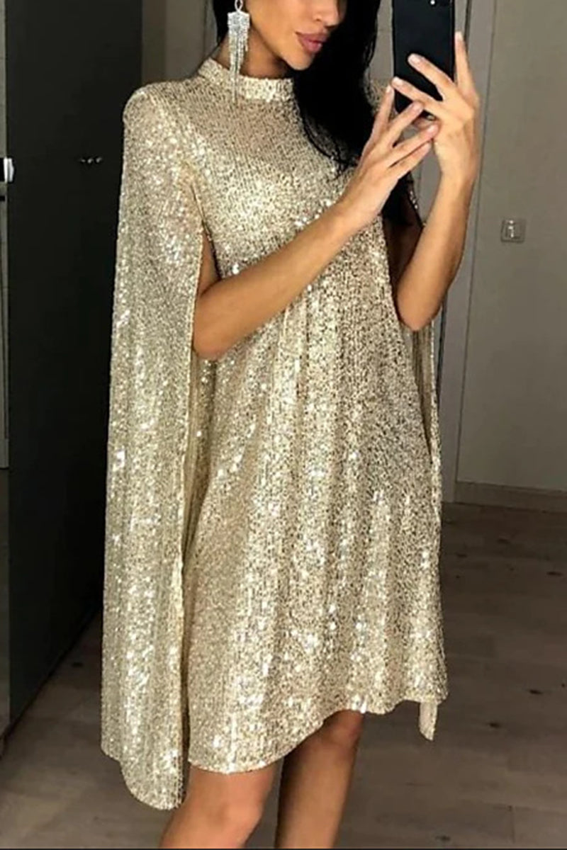 Sparkling Cape Sleeveless Casual Dress
