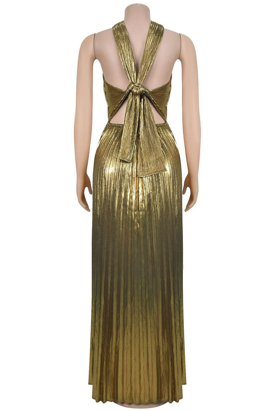 Elegant Halter Pleated Maxi Dress