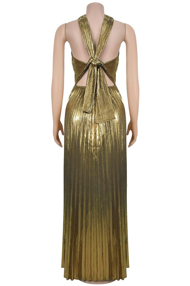 Elegant Halter Pleated Maxi Dress