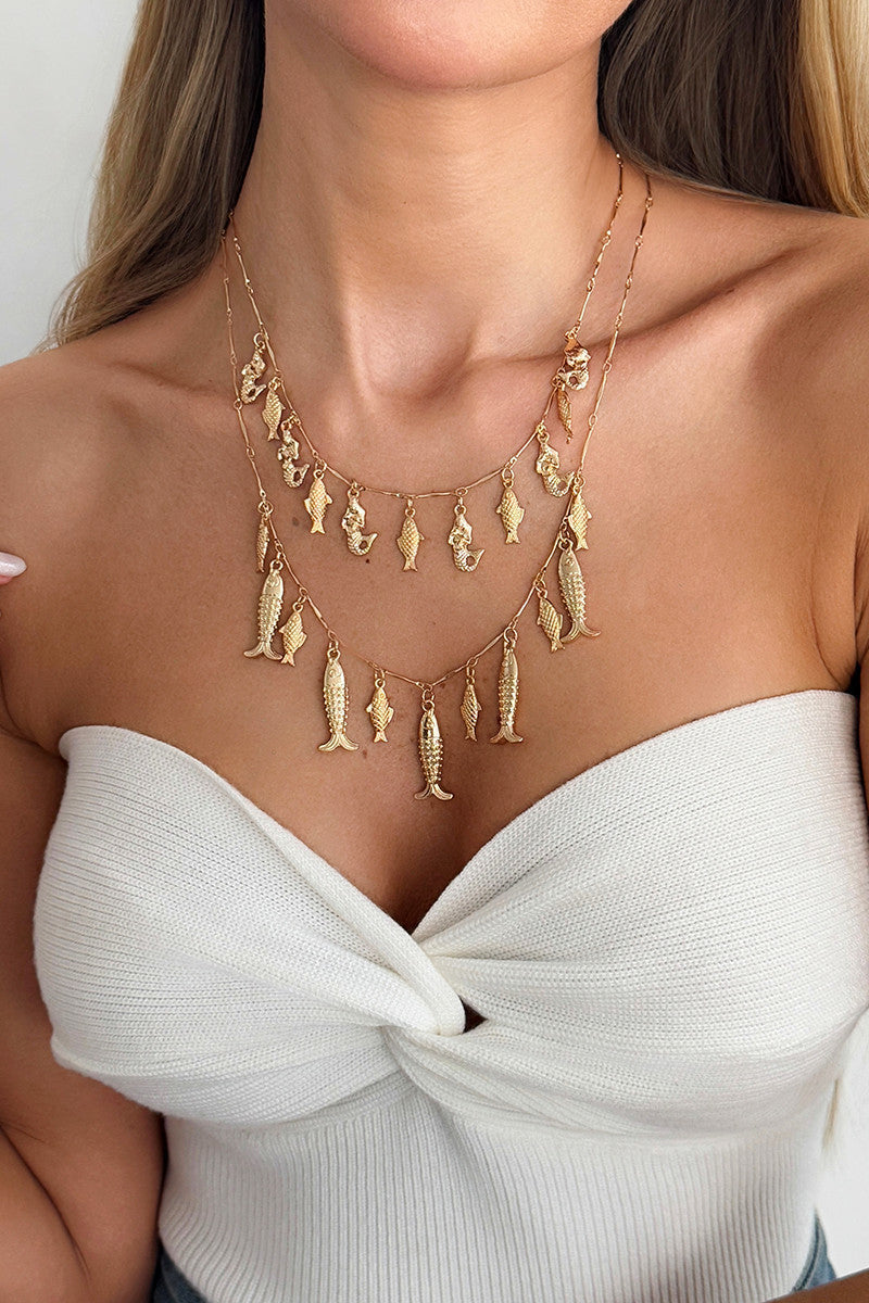 Delicate Fish Charm Layered Necklace