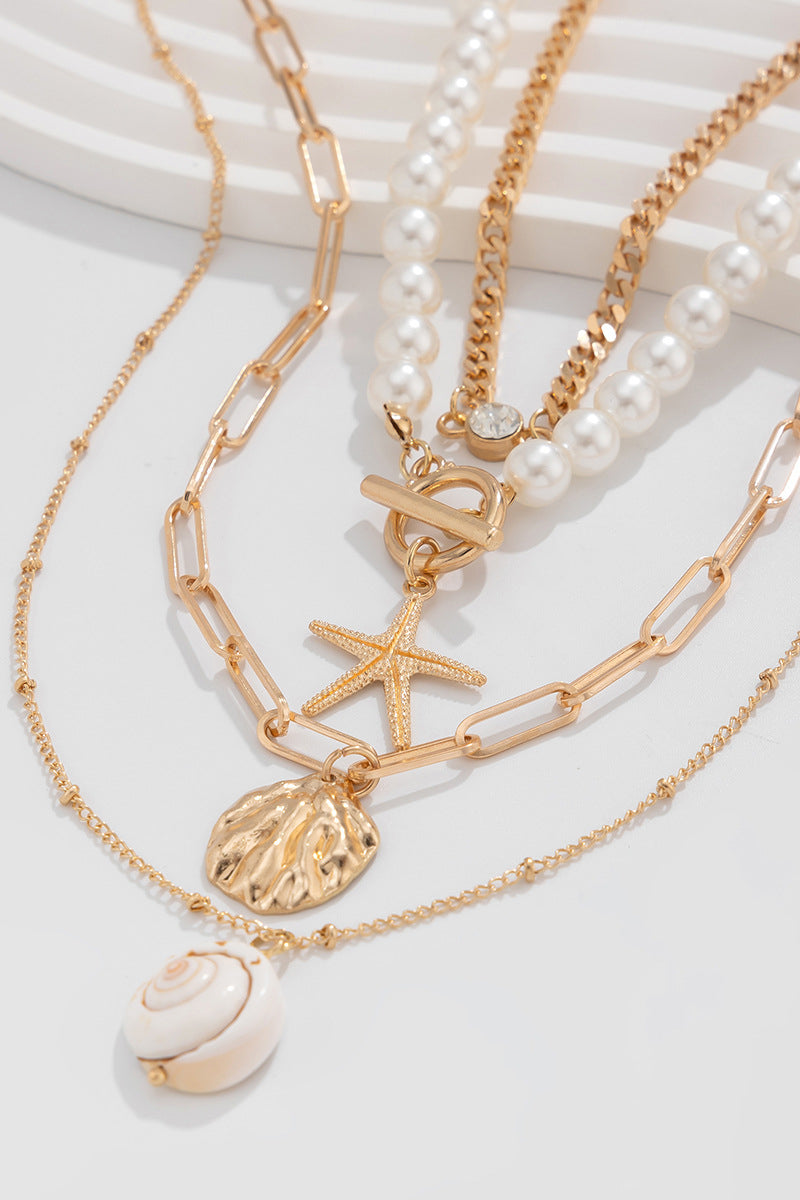 Starfish and Pearl Layered Necklace